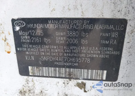 2016 Hyundai Elantra Se из США, поврежденный, VIN 5NPDH4AE7GH695778